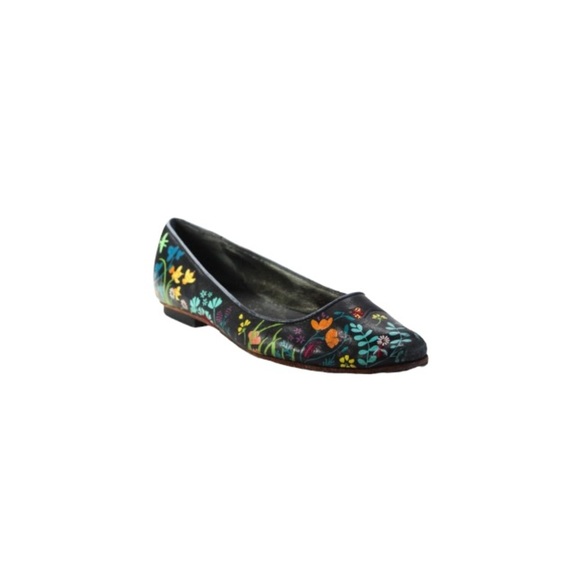 Camper Black Leather Colourful Embroidered Floral Print Flats - Women’s Size 36 - Picture 1 of 9